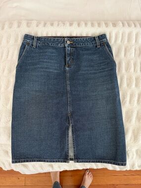 J. Crew Dark Blue Denim Skirt with Contrast Stitching